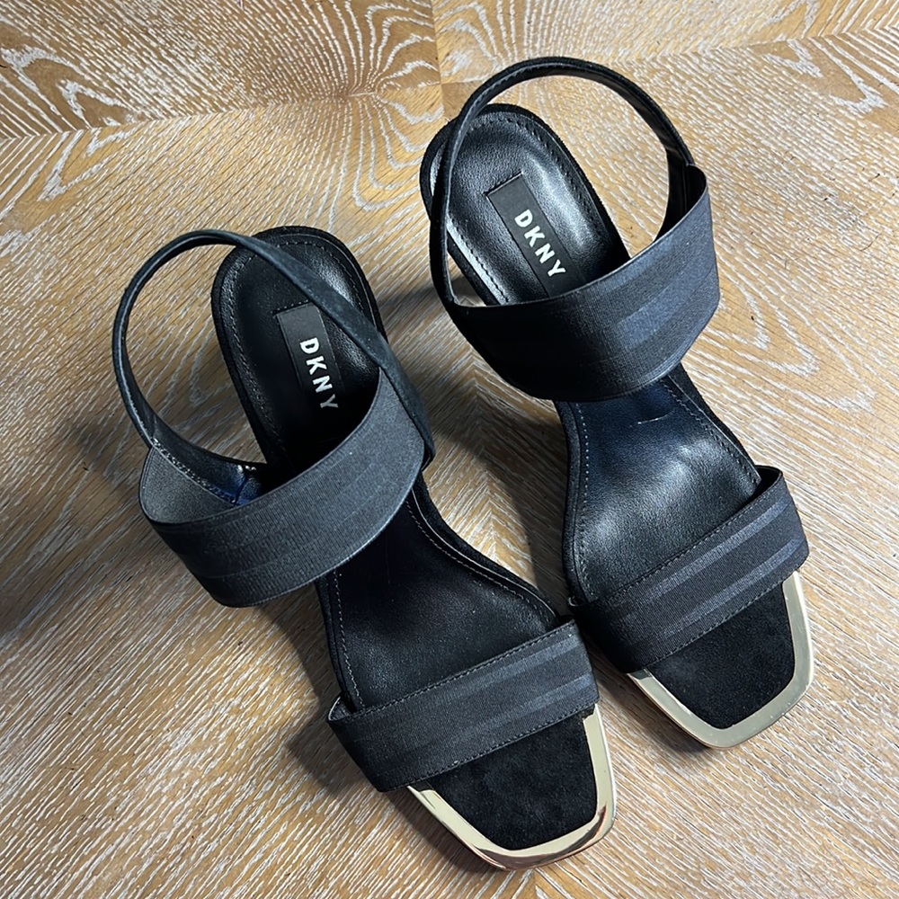 DKNY Black Stretch Metal Bryson Square Toe Stiletto SlipSlingback Sandal - Picture 4 of 12